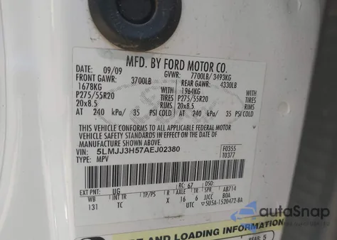 2010 Lincoln Navigator L z USA, uszkodzony, nr VIN 5LMJJ3H57AEJ02380